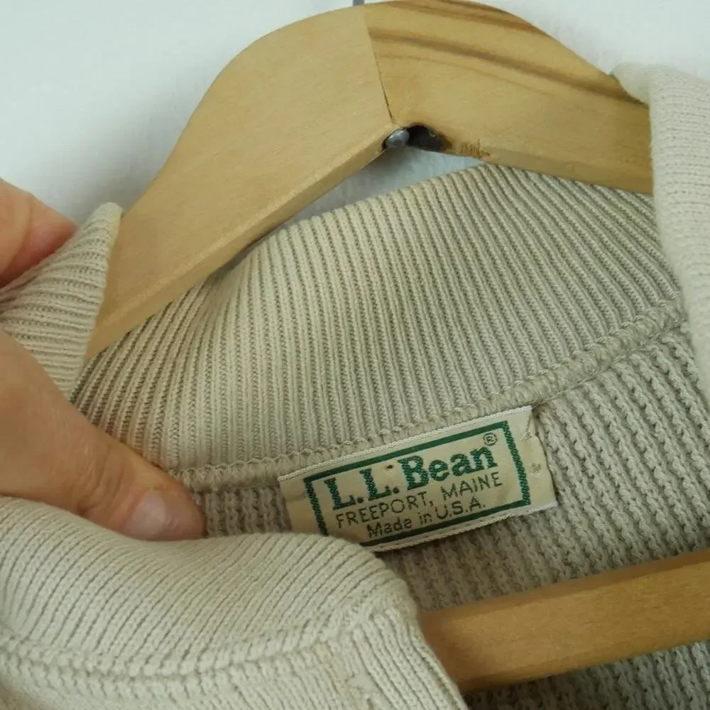 Vintage LL Bean Henley Sweater Large USA Cotton Fisherman Ribbed Knit Pullover - Picture 3 of 10